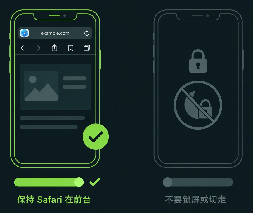 导入时请保持 Safari 在前台，不要锁屏或切走